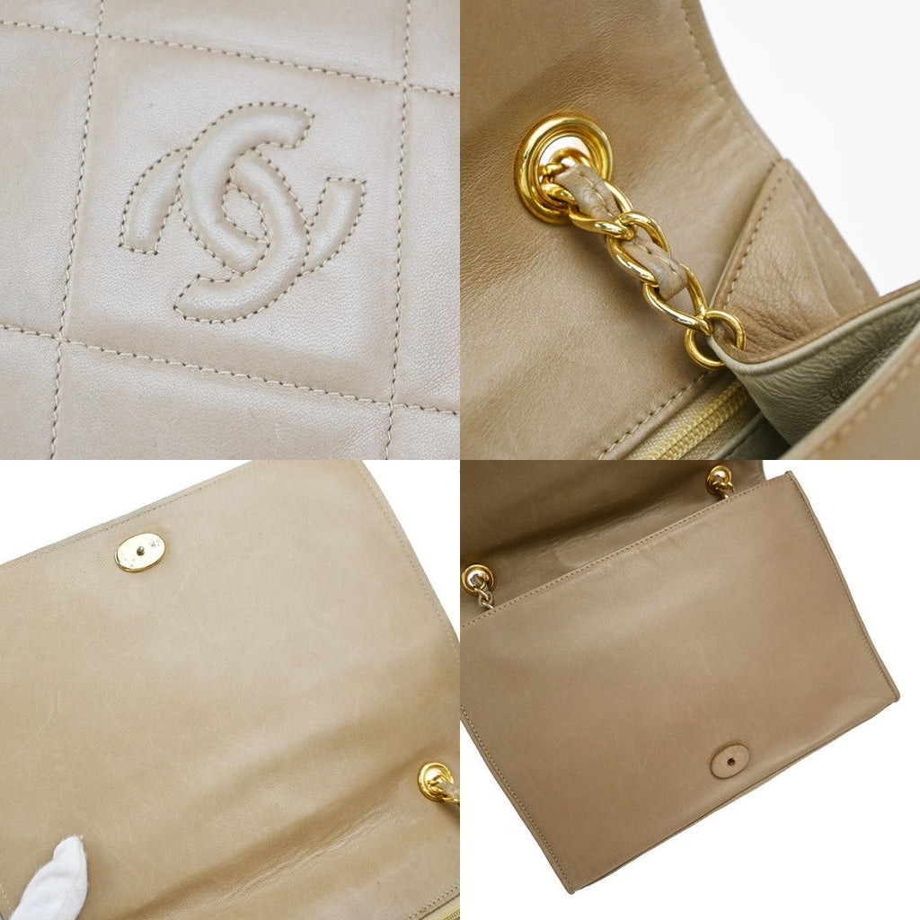 Chanel Diamond Cc Flap Bag Quilted Lambskin Beige Leather Shoulder Bag Bag (Pre-Owned)