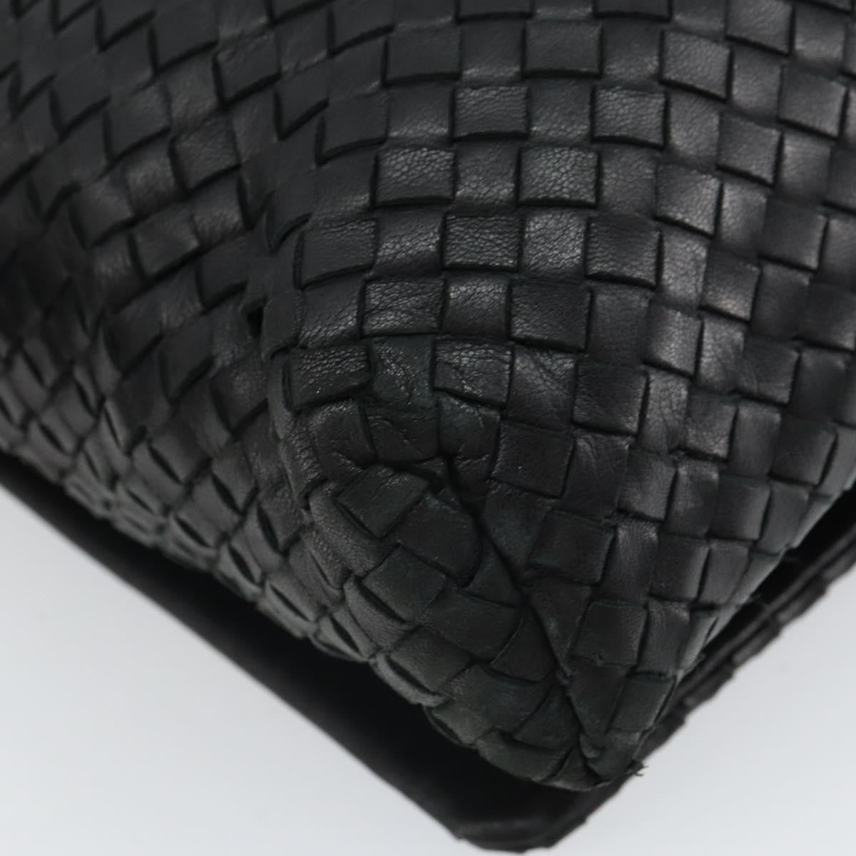 Bottega Veneta Square Flap Messenger Bag Intrecciato Nappa Black Leather Shoulder Bag Bag (Pre-Owned)