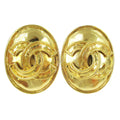Chanel Vintage Cc Button Ovales Clip-On Earrings Gold-Plated Gold Gold_Plated Earrings Jewelry (Pre-Owned)