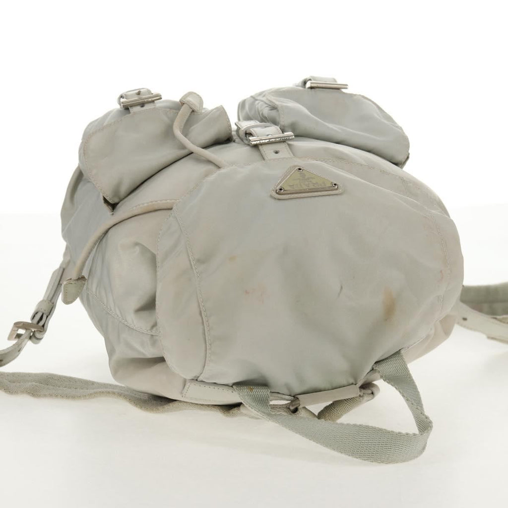 Prada Double Pocket Backpack Chain Shoulder Bag Re-Nylon Gray Nylon Backpack Bag (Pre-Owned)