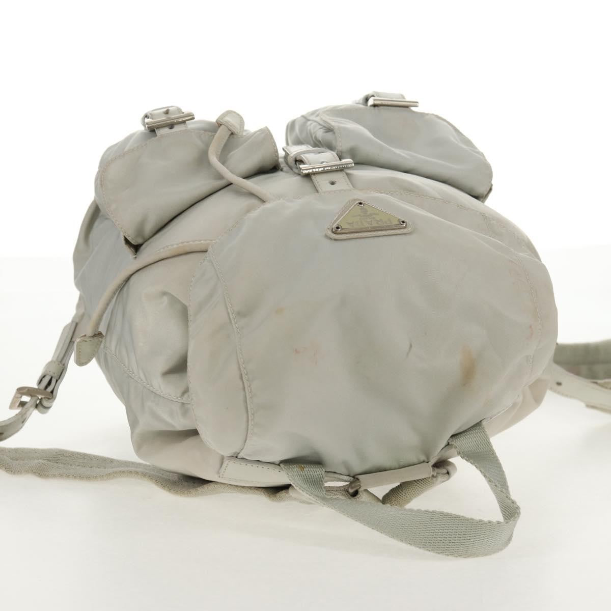 Prada Double Pocket Backpack Chain Shoulder Bag Re-Nylon Gray Nylon Backpack Bag (Pre-Owned)