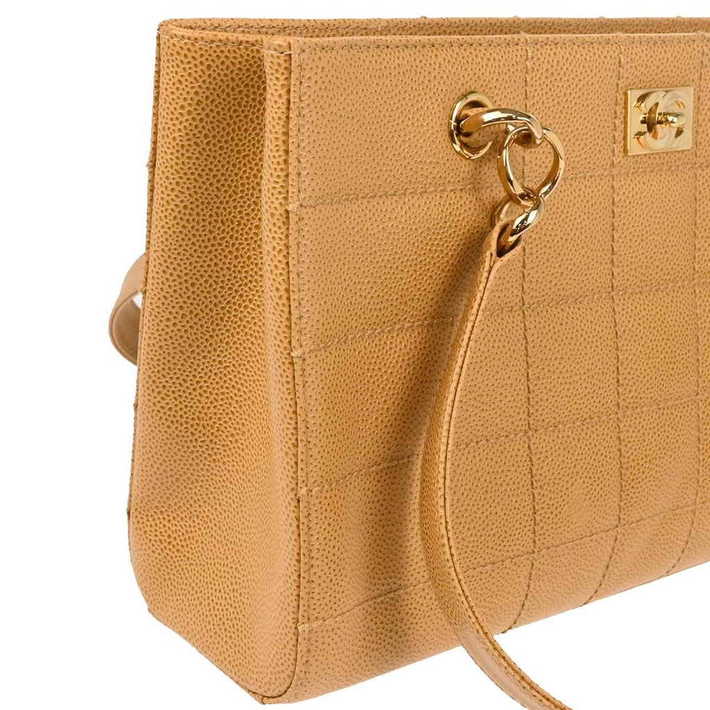 Chanel Vintage Chocolate Bar Open Tote Quilted Caviar Beige Leather Tote Bag Bag (Pre-Owned)