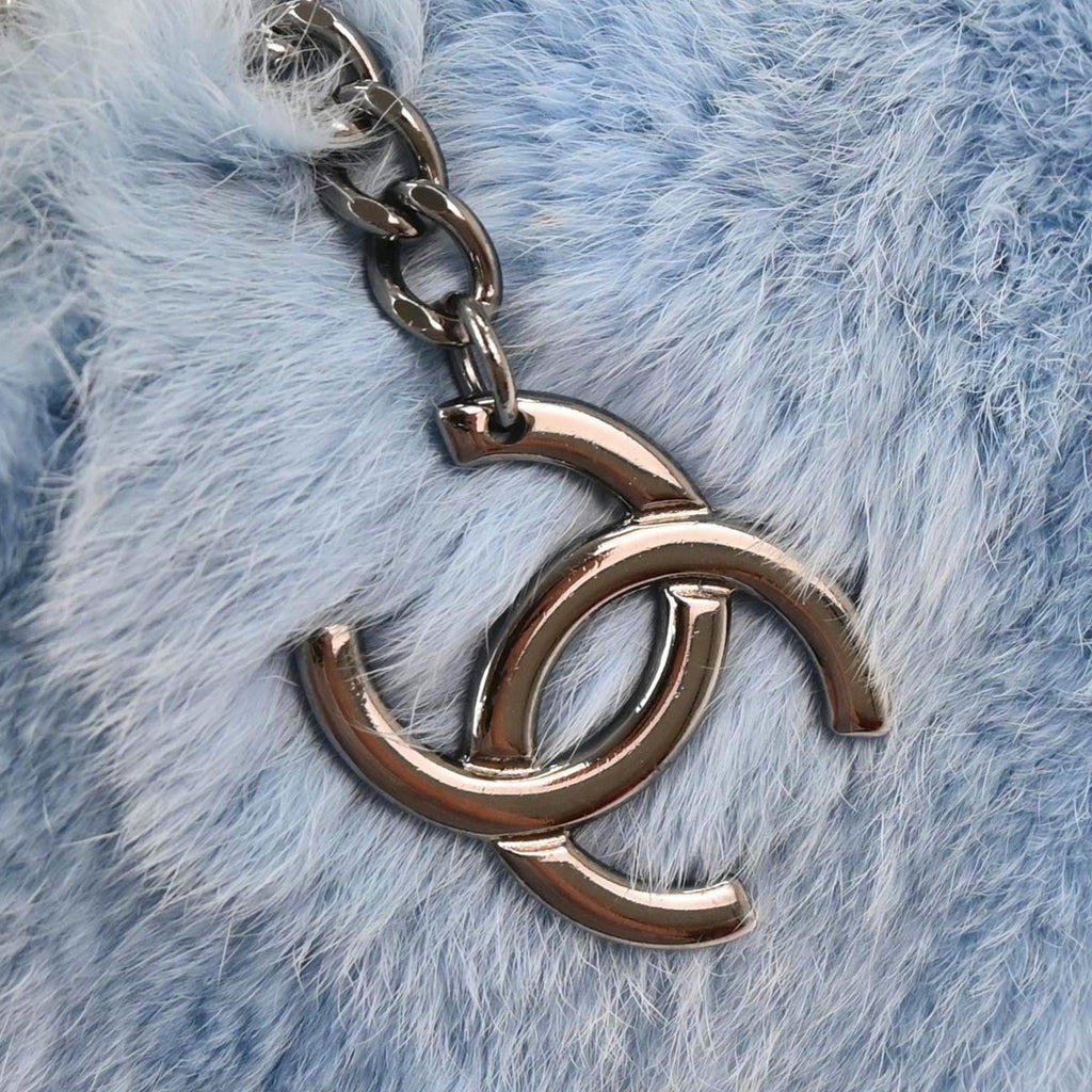 Chanel Chain Hobo Lapin Fur Blue Fur Handbag (Pre-Owned)