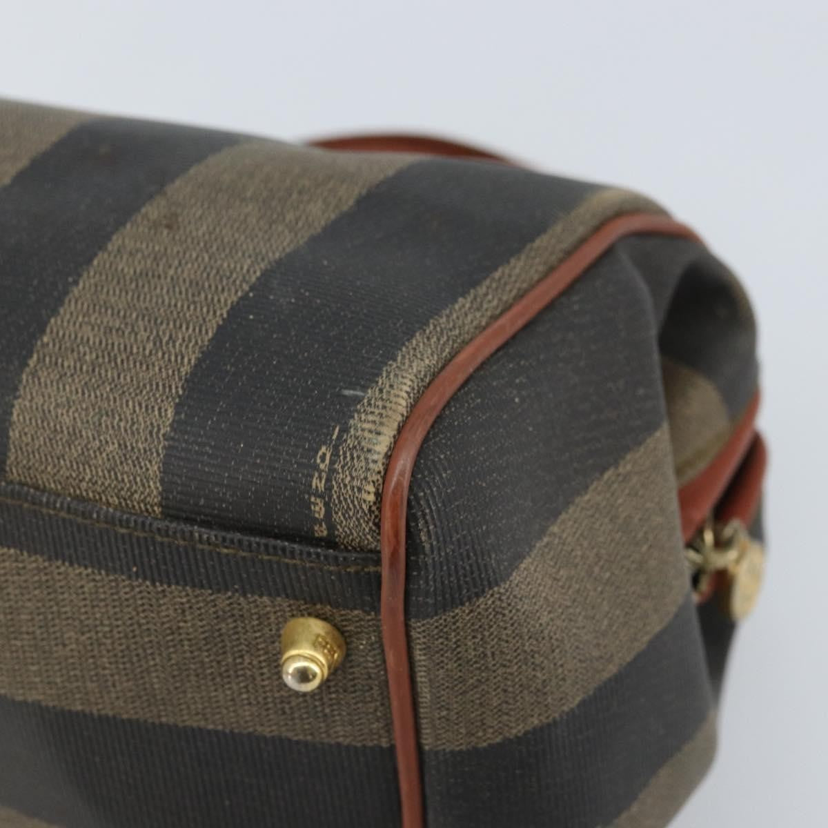 Fendi Vintage Pequin Convertible Boston Bag Coated Canvas Brown Canvas Handbag (Pre-Owned)