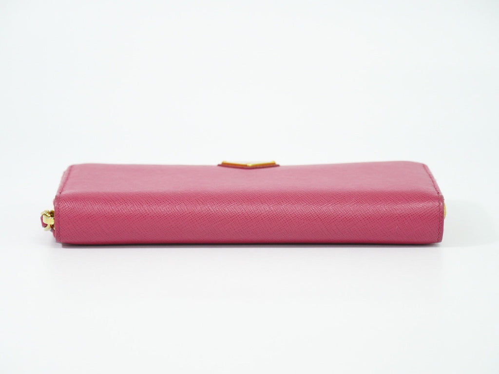Prada Zip Around Tab Wallet Saffiano Leather Pink Leather Wallets Accessory (Pre-Owned)