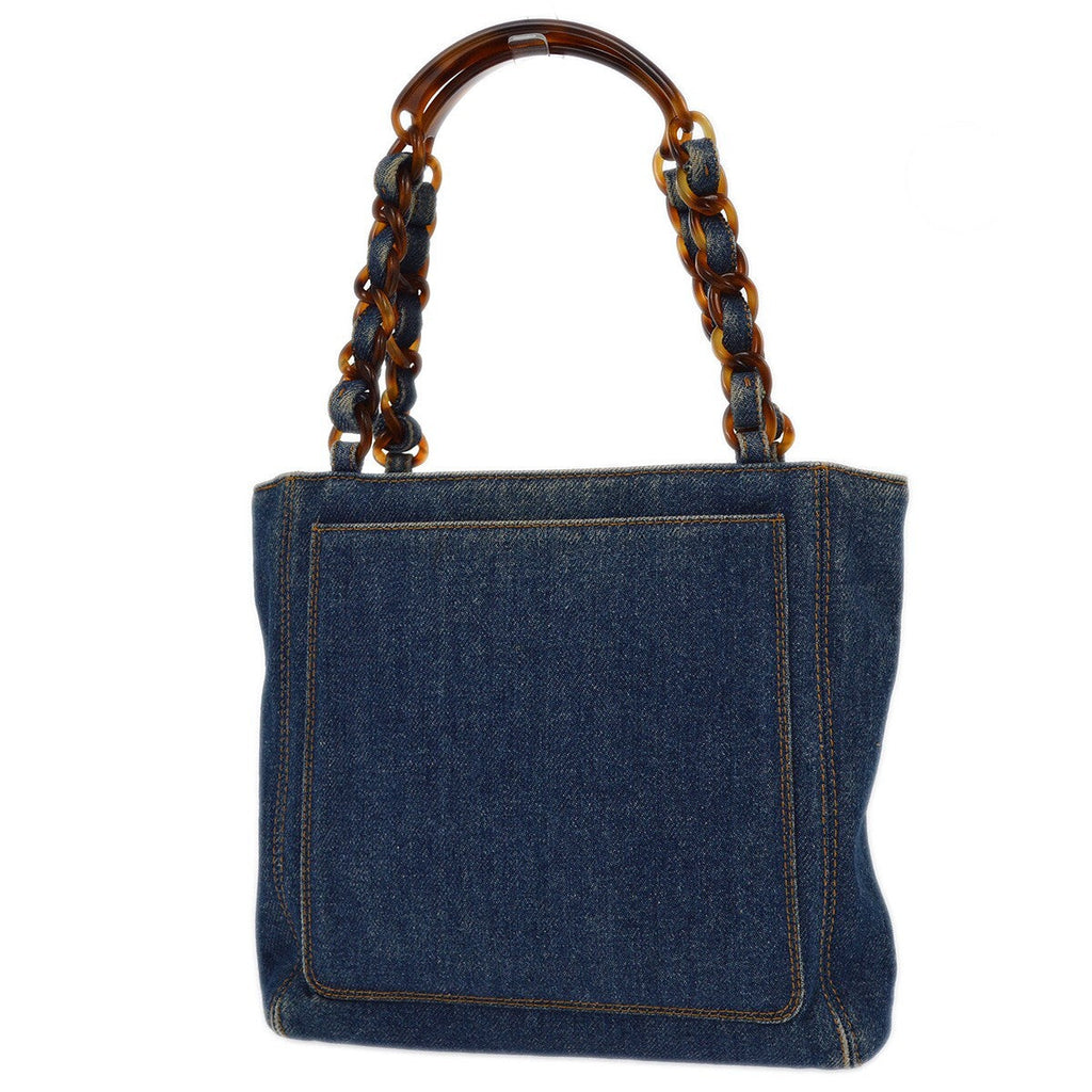 Chanel Vintage Resin Chain Tote Denim Blue Denim_Jeans Tote Bag Bag (Pre-Owned)