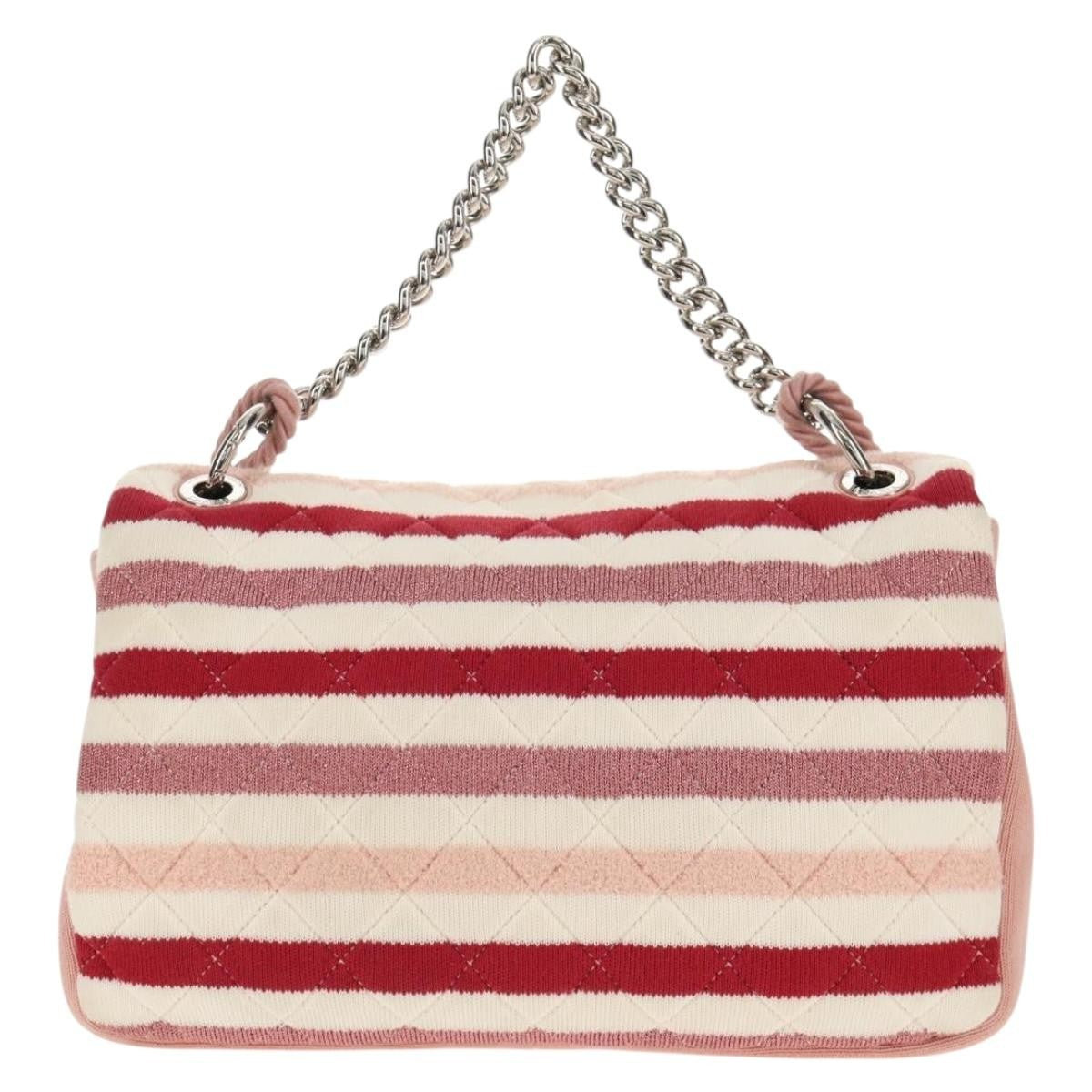Chanel Vintage Flap Shoulder Bag Canvas Pink Leather Handbag (Pre-Owned)