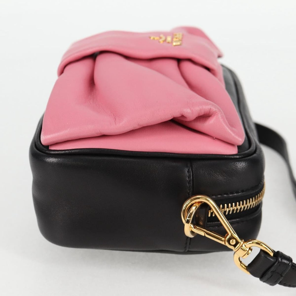 Prada Bow Camera Crossbody Bag Nappa Leather Black Leather Shoulder Bag Bag (Pre-Owned)