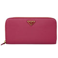 Prada Zip Around Tab Wallet Saffiano Leather Pink Leather Wallets Accessory (Pre-Owned)