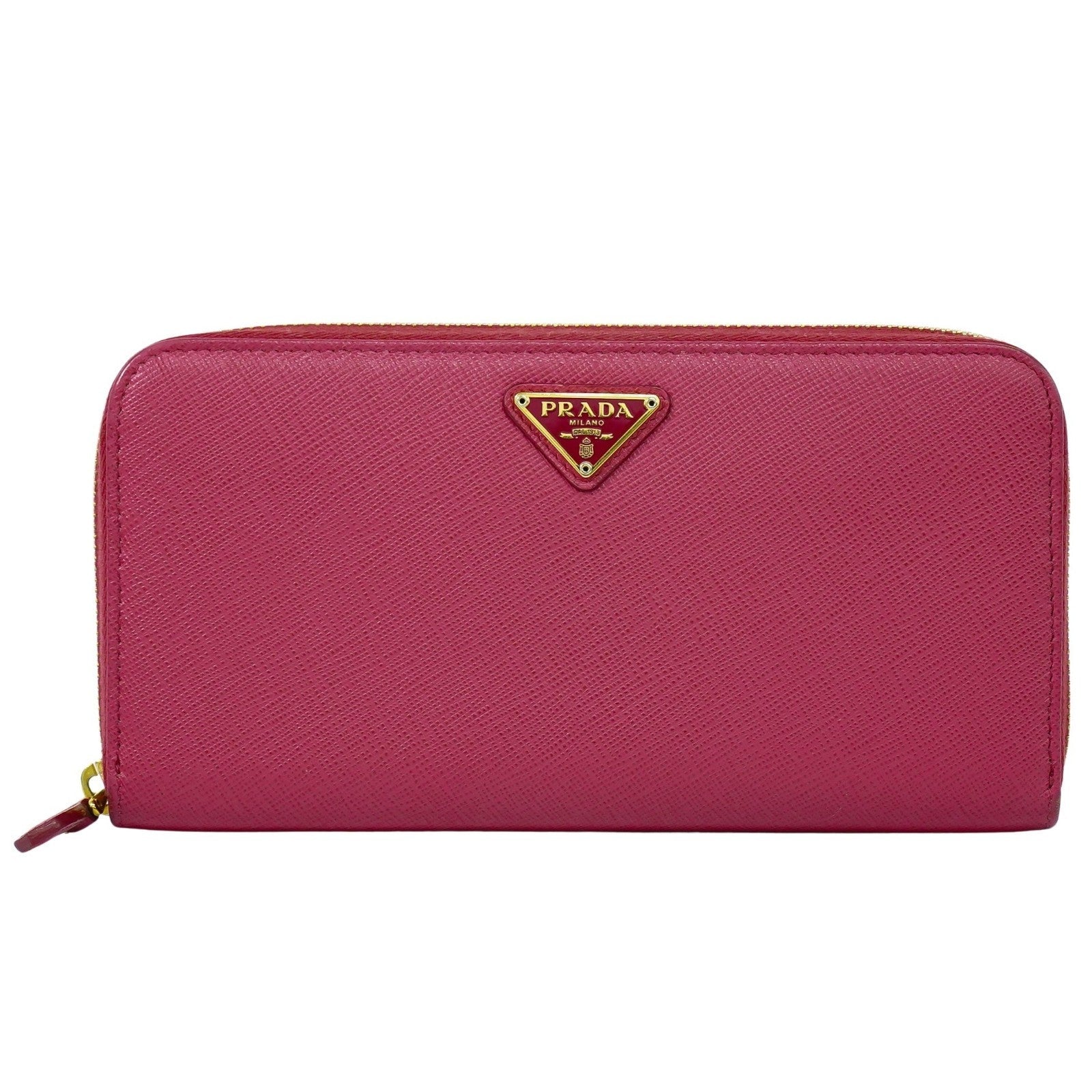 Prada Zip Around Tab Wallet Saffiano Leather Pink Leather Wallets Accessory (Pre-Owned)