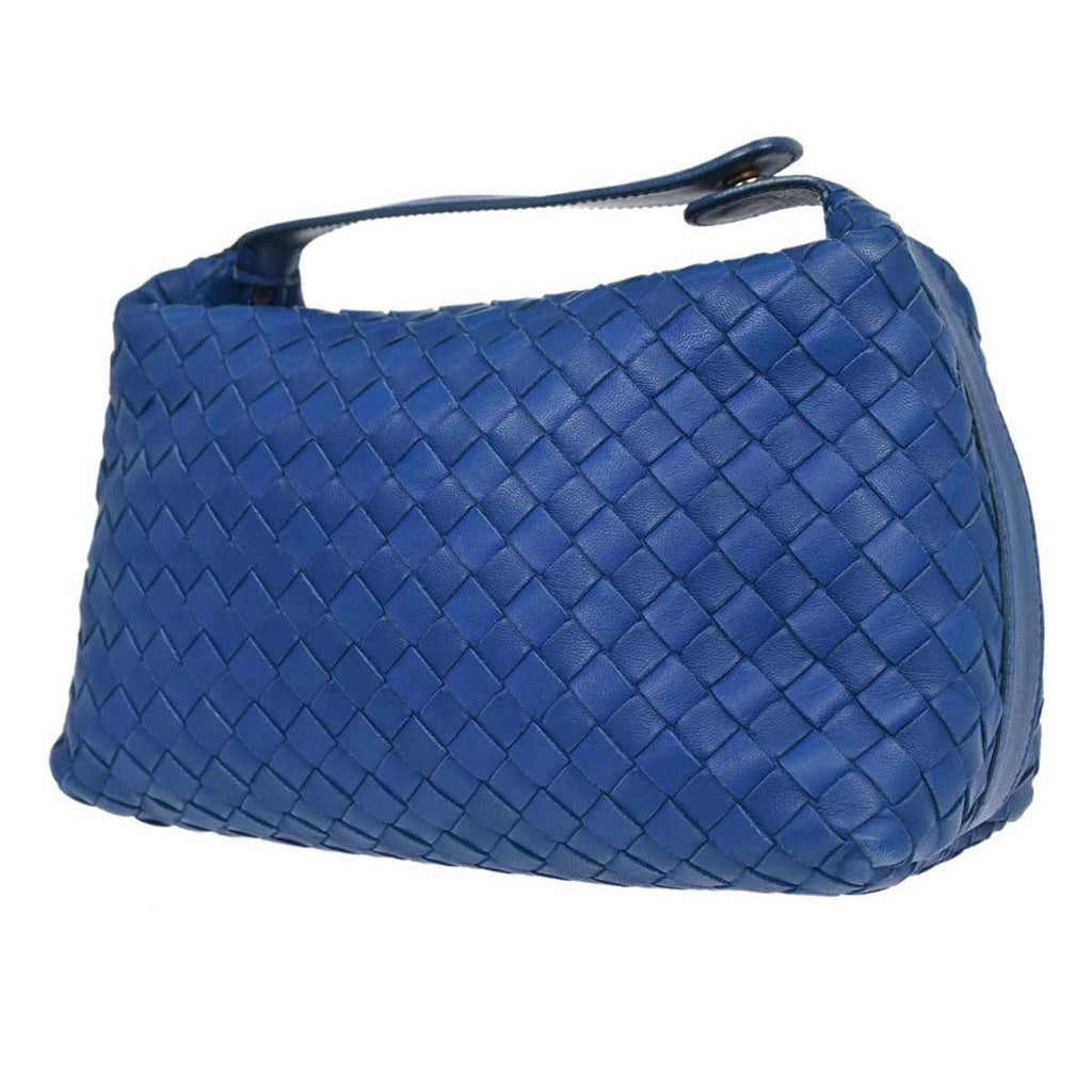 Bottega Veneta Intrecciato Handbag Leather Blue Leather Handbag (Pre-Owned)