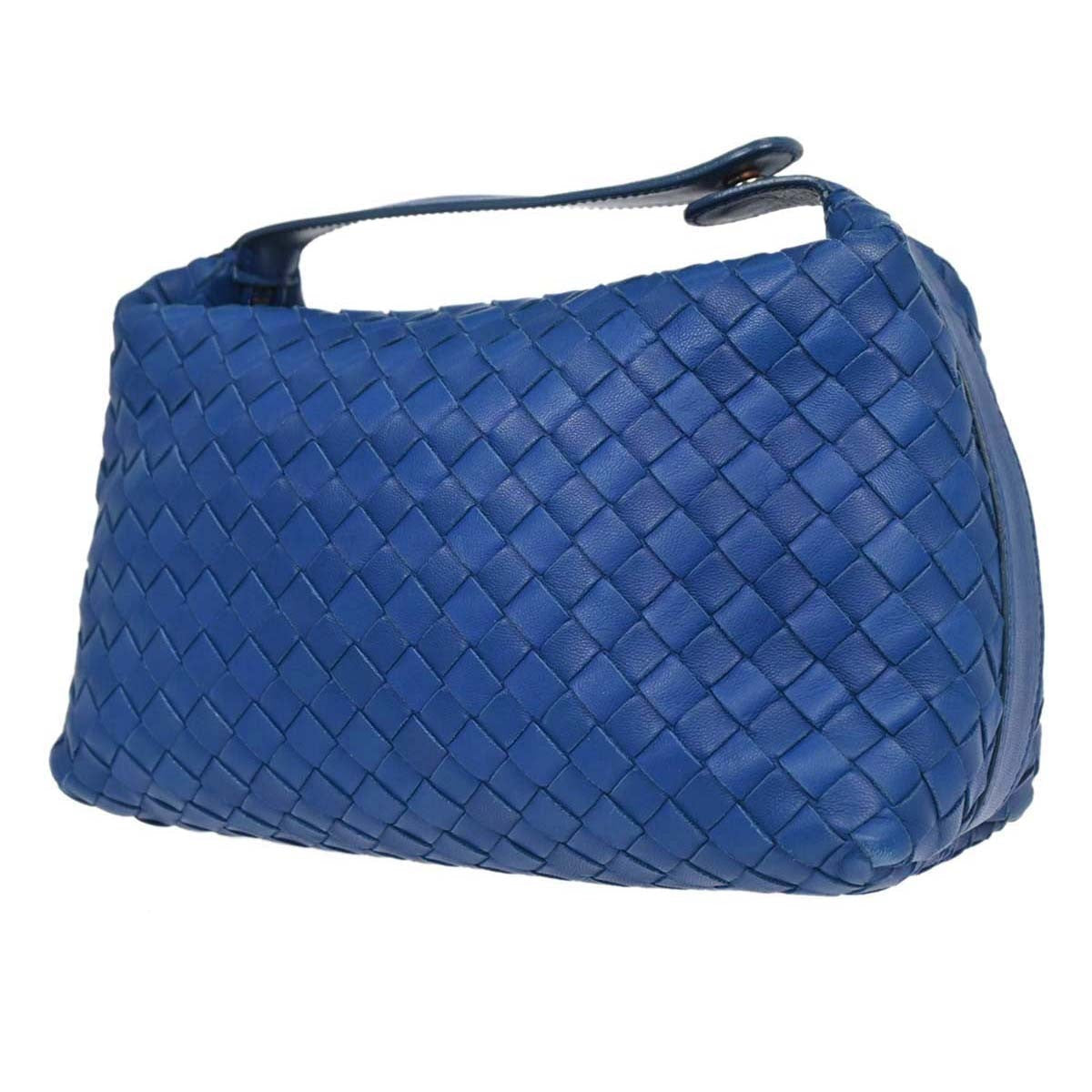 Bottega Veneta Intrecciato Handbag Leather Blue Leather Handbag (Pre-Owned)