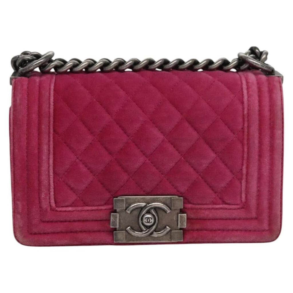Chanel Boy Flap Bag Quilted Velvet Pink Velvet Shoulder Bag Bag (Pre-Owned)