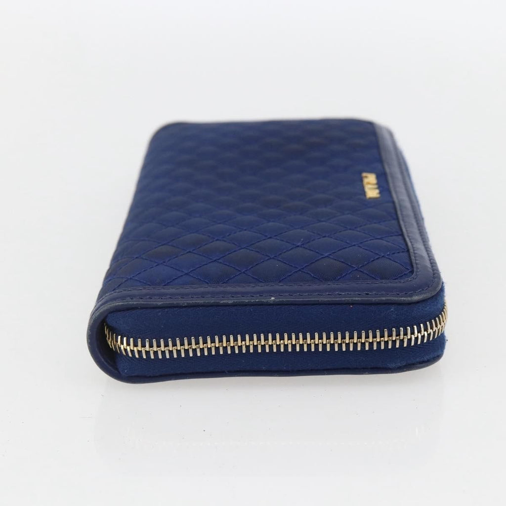 Prada Zip Around Organizer Wallet Saffiano Leather With Applique Blue Leather Wallets Accessory (Pre-Owned)