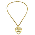 Chanel Cc Heart Pendant Necklace Metal Gold Gold_Plated Necklace Jewelry (Pre-Owned)