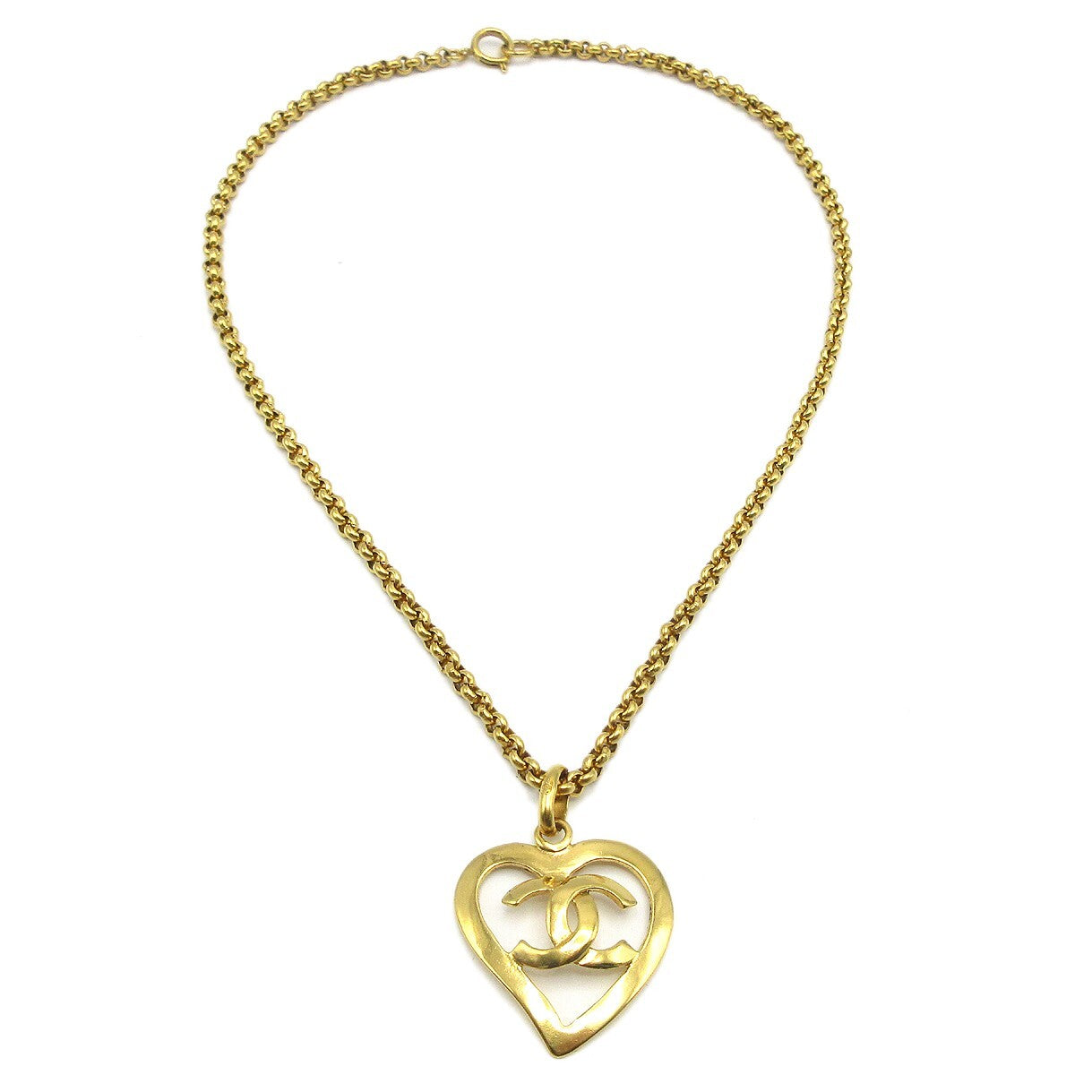 Chanel Cc Heart Pendant Necklace Metal Gold Gold_Plated Necklace Jewelry (Pre-Owned)