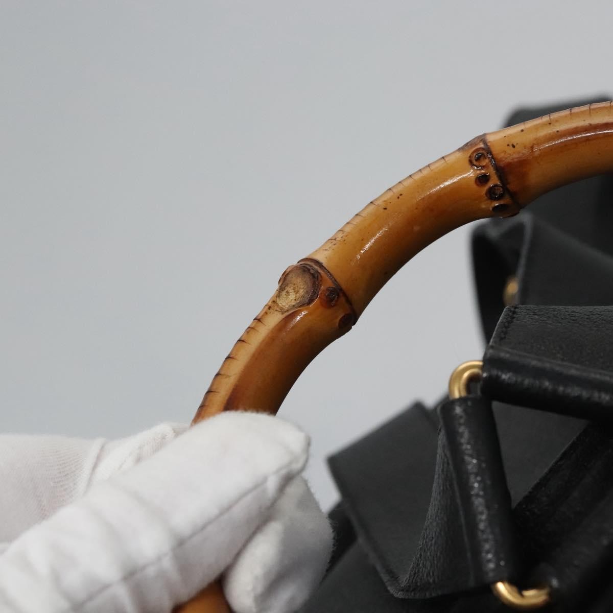 Gucci Vintage Bamboo Backpack Suede And Leather Black Suede Backpack Bag (Pre-Owned)
