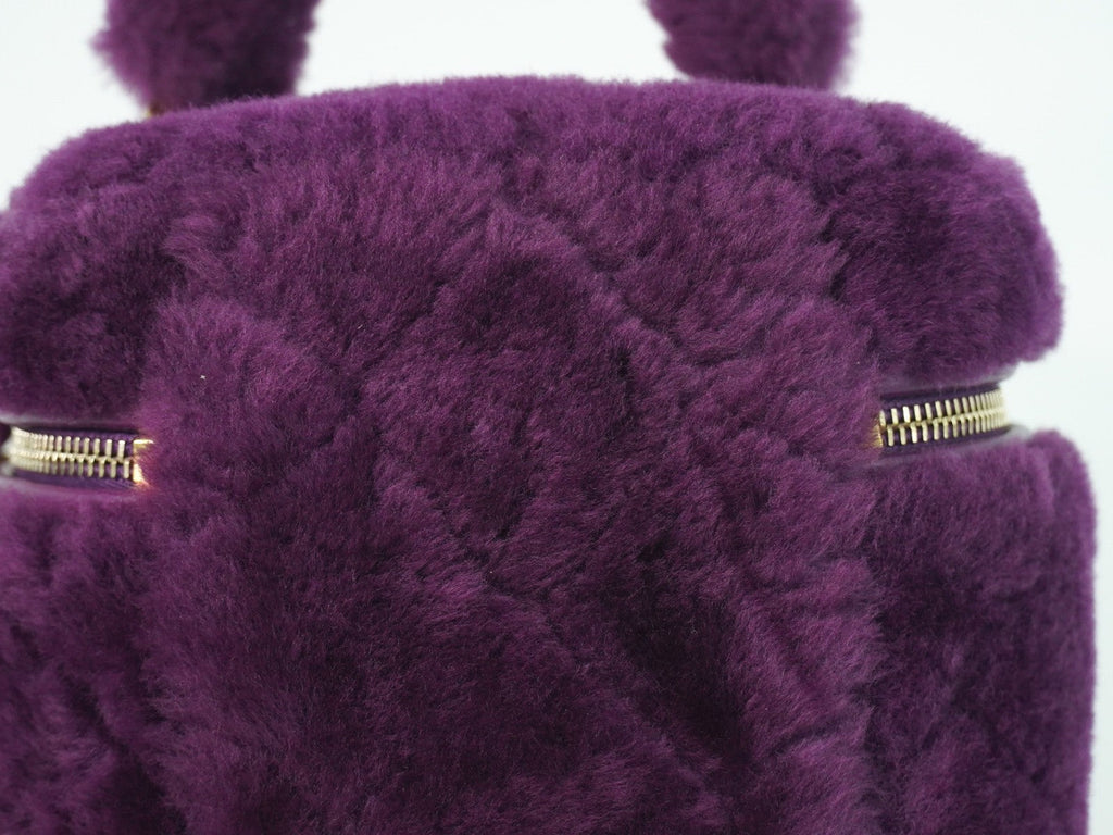 Chanel Coconing Top Handle Vanity Case With Chain Quilted Shearling Purple Faux_Fur Clutche & Pouche Bag (Pre-Owned)