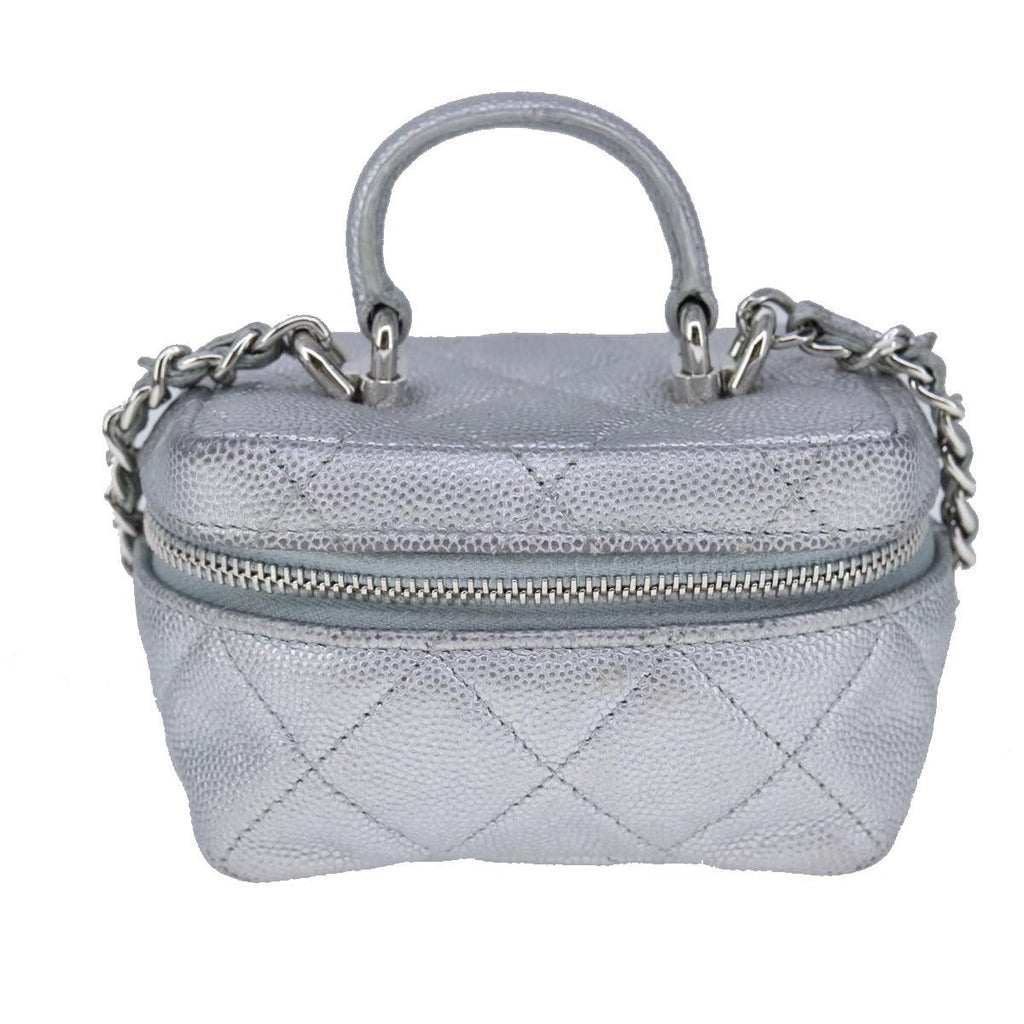 Chanel Classic Vanity Case With Chain Quilted Caviar Silver Leather Shoulder Bag Bag (Pre-Owned)