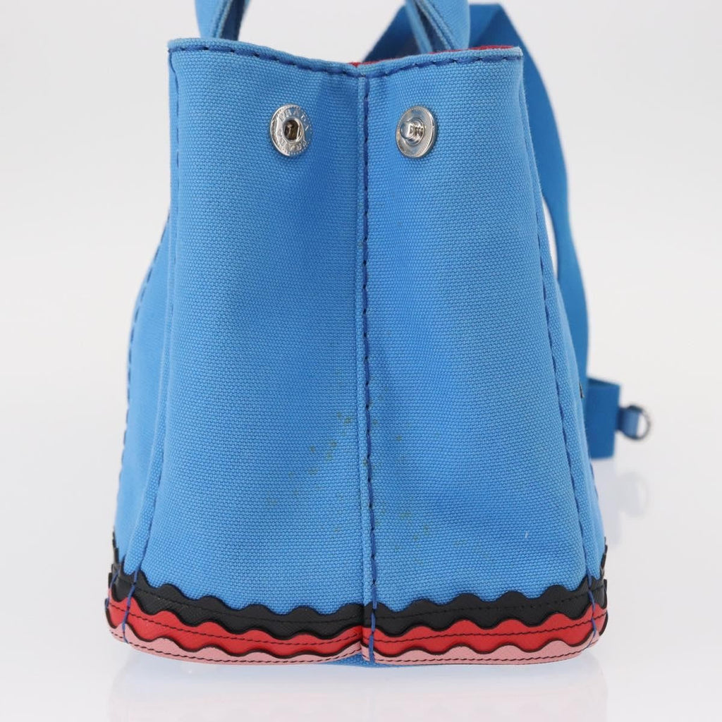 Prada Canapa Convertible Tote Canvas With Applique Blue Canvas Tote Bag Bag (Pre-Owned)