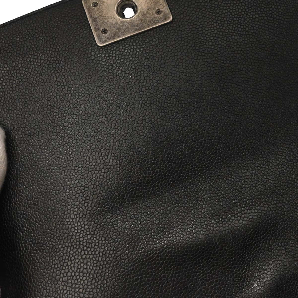 Chanel Boy Flap Bag Tweed And Leather Black Leather Shoulder Bag Bag (Pre-Owned)