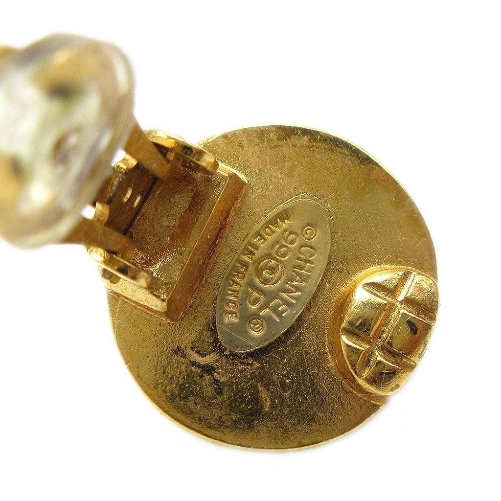Chanel Vintage Cc Round Button Clip-On Earrings Metal Gold Gold_Plated Earrings Jewelry (Pre-Owned)