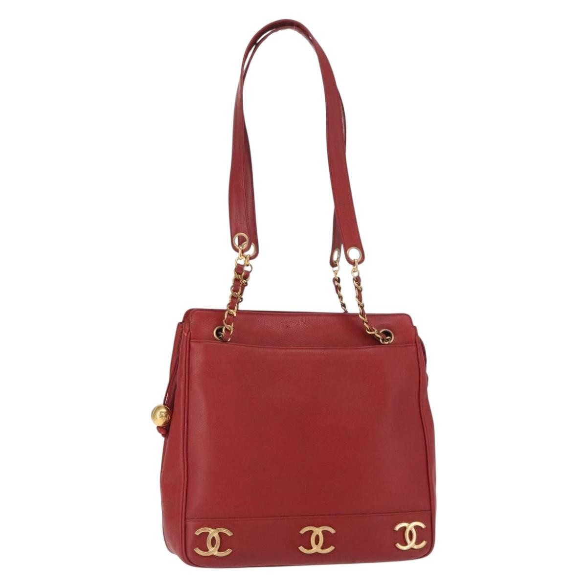 Chanel Vintage Metal Cc Shoulder Bag Caviar Red Leather Shoulder Bag Bag (Pre-Owned)