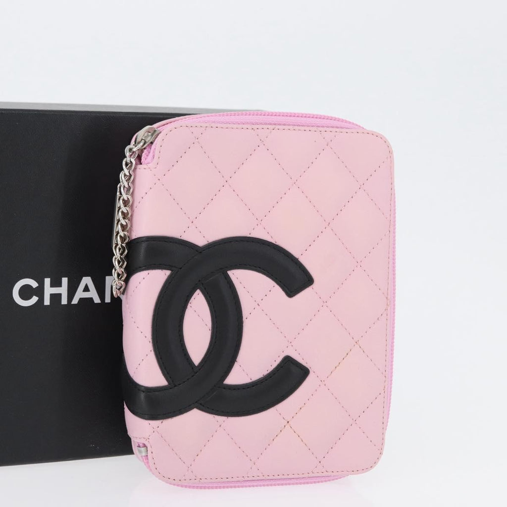 Chanel Cambon Zip Around Cosmetic Case Quilted Leather Pink Leather Wallets Accessory (Pre-Owned)