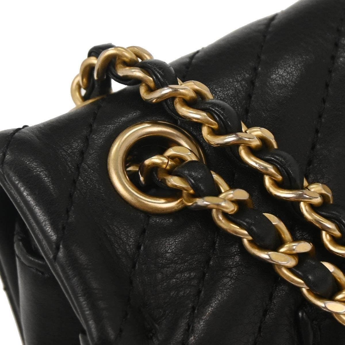Chanel Rock The Corner Flap Bag Chevron Leather Black Leather Shoulder Bag Bag (Pre-Owned)