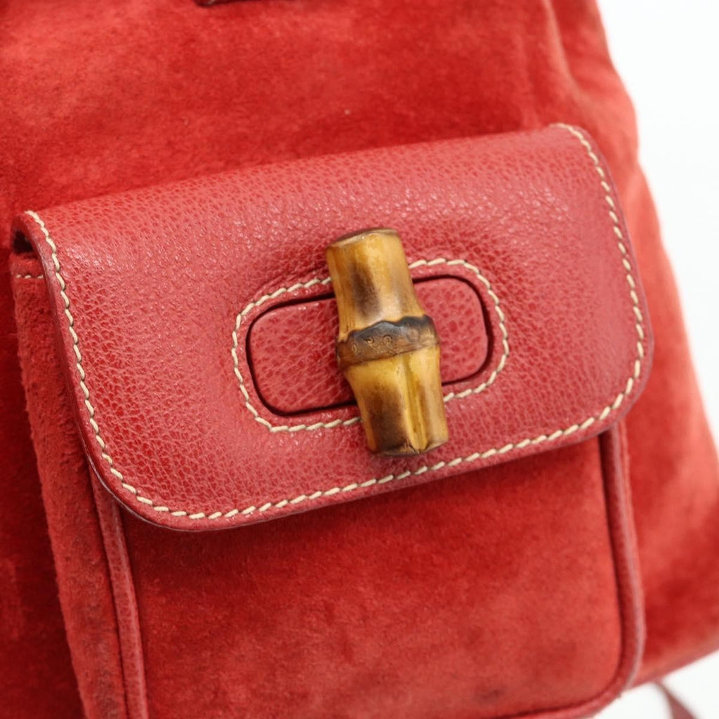 Gucci Gucci Bamboo Backpack Daim Red Suede Backpack Bag (Pre-Owned)