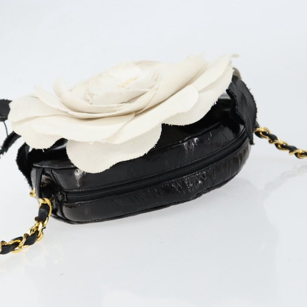 Chanel Vintage Camellia Round Evening Bag Lambskin And Satin Black Patent_Leather Clutche & Pouche Bag (Pre-Owned)