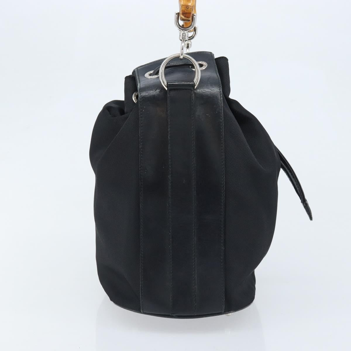 Gucci Vintage Bamboo Bucket Bag Nylon And Leather Black Nylon Handbag (Pre-Owned)