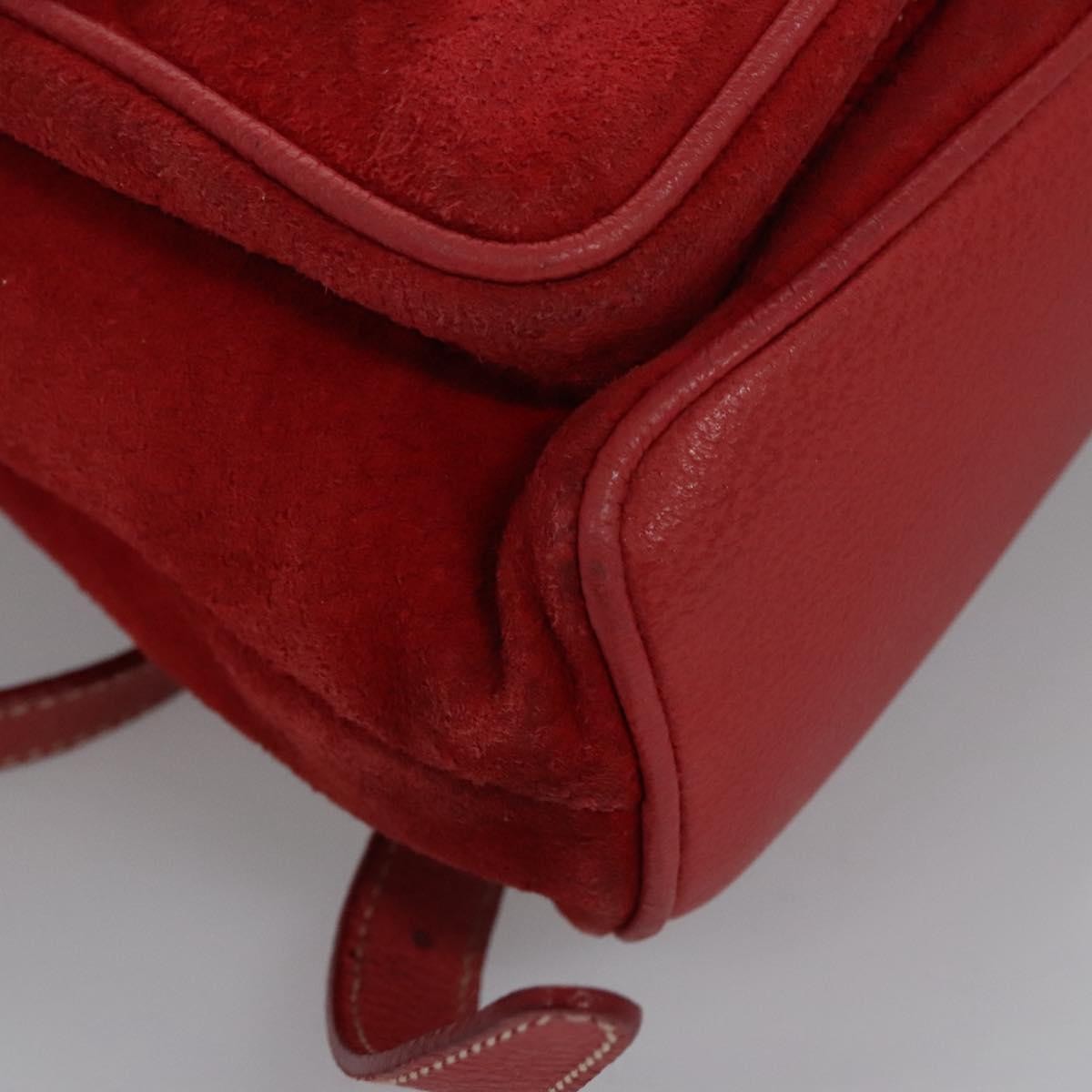 Gucci Vintage Bamboo Backpack Suede And Leather Red Suede Backpack Bag (Pre-Owned)