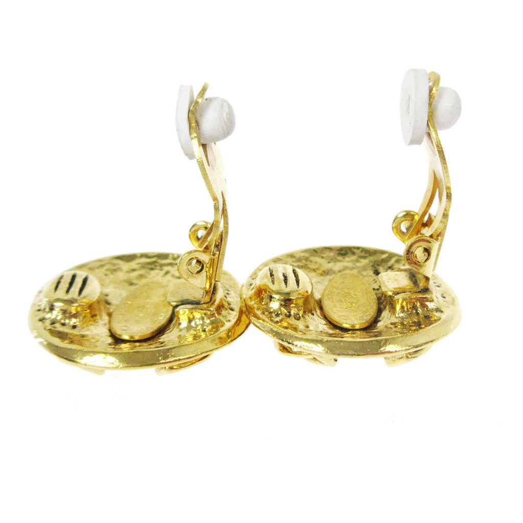 Chanel Cc Button Clip-On Earrings Metal Gold Gold_Plated Earrings Jewelry (Pre-Owned)