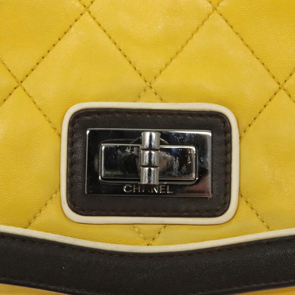 Chanel Two Tone Mademoiselle Lock Flap Bag Quilted Lambskin Yellow Leather Shoulder Bag Bag (Pre-Owned)