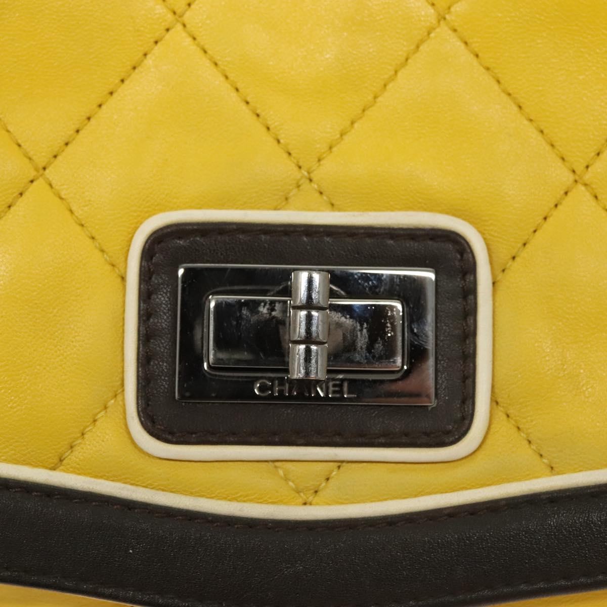 Chanel Two Tone Mademoiselle Lock Flap Bag Quilted Lambskin Yellow Leather Shoulder Bag Bag (Pre-Owned)
