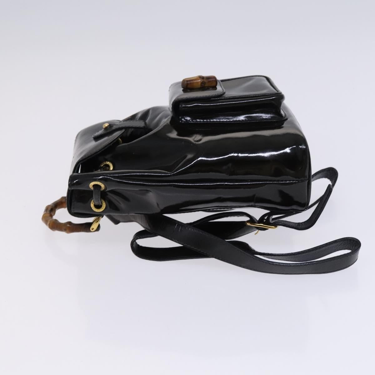 Gucci Vintage Bamboo Backpack Patent Black Patent_Leather Backpack Bag (Pre-Owned)