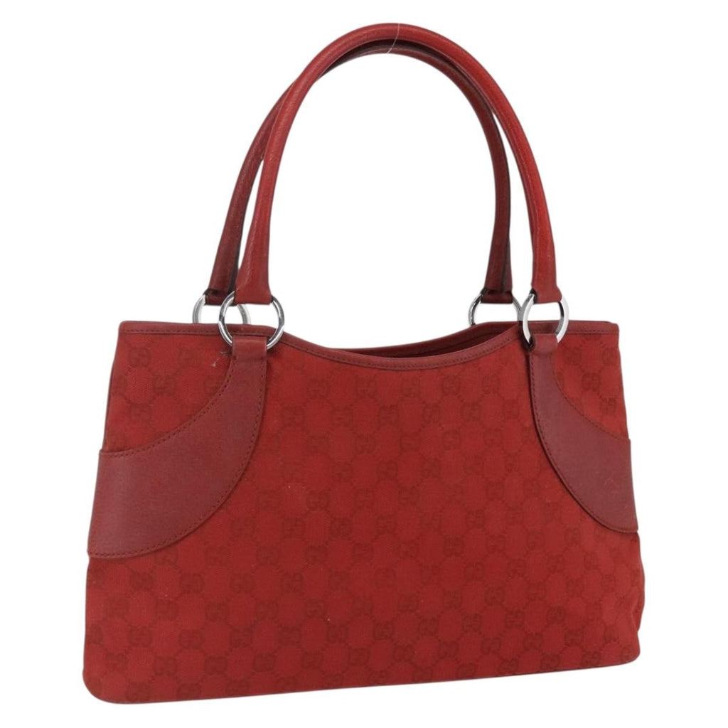 Gucci Vintage Ring Tote Gg Canvas With Leather Red Canvas Handbag (Pre-Owned)