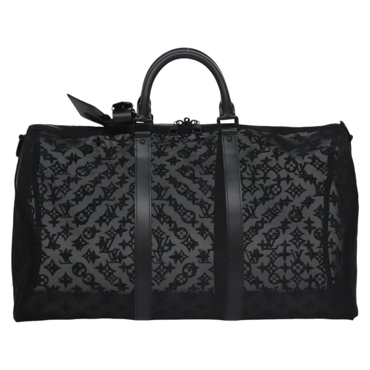 Louis Vuitton Keepall Bandouliere Bag Monogram See Through Mesh Black Nylon Travel Bag Bag (Pre-Owned)