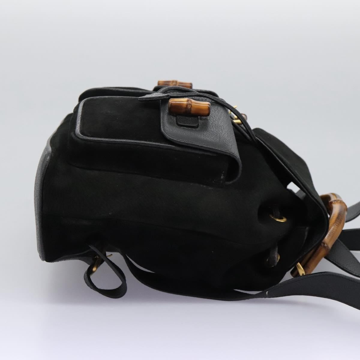 Gucci Vintage Bamboo Backpack Suede And Leather Black Suede Backpack Bag (Pre-Owned)