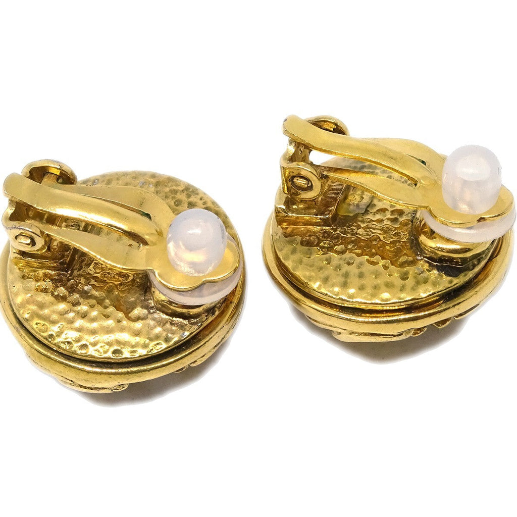 Chanel Cc Round Earrings Metal And Crystal Gold Gold_Plated Earrings Jewelry (Pre-Owned)