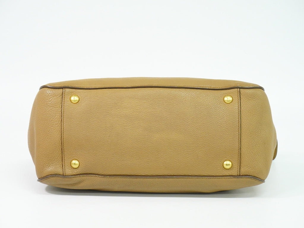 Prada Vintage Handbag Leather Beige Leather Handbag (Pre-Owned)