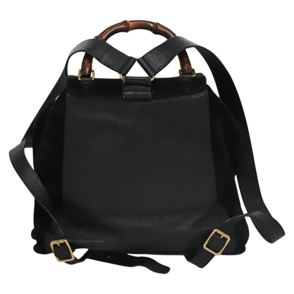Gucci Vintage Bamboo Backpack Suede Black Suede Backpack Bag (Pre-Owned)