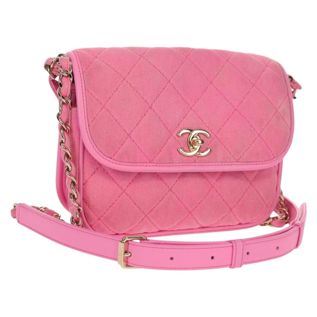 Chanel Flap Messenger Bag Quilted Denim Pink Canvas Shoulder Bag Bag (Pre-Owned)