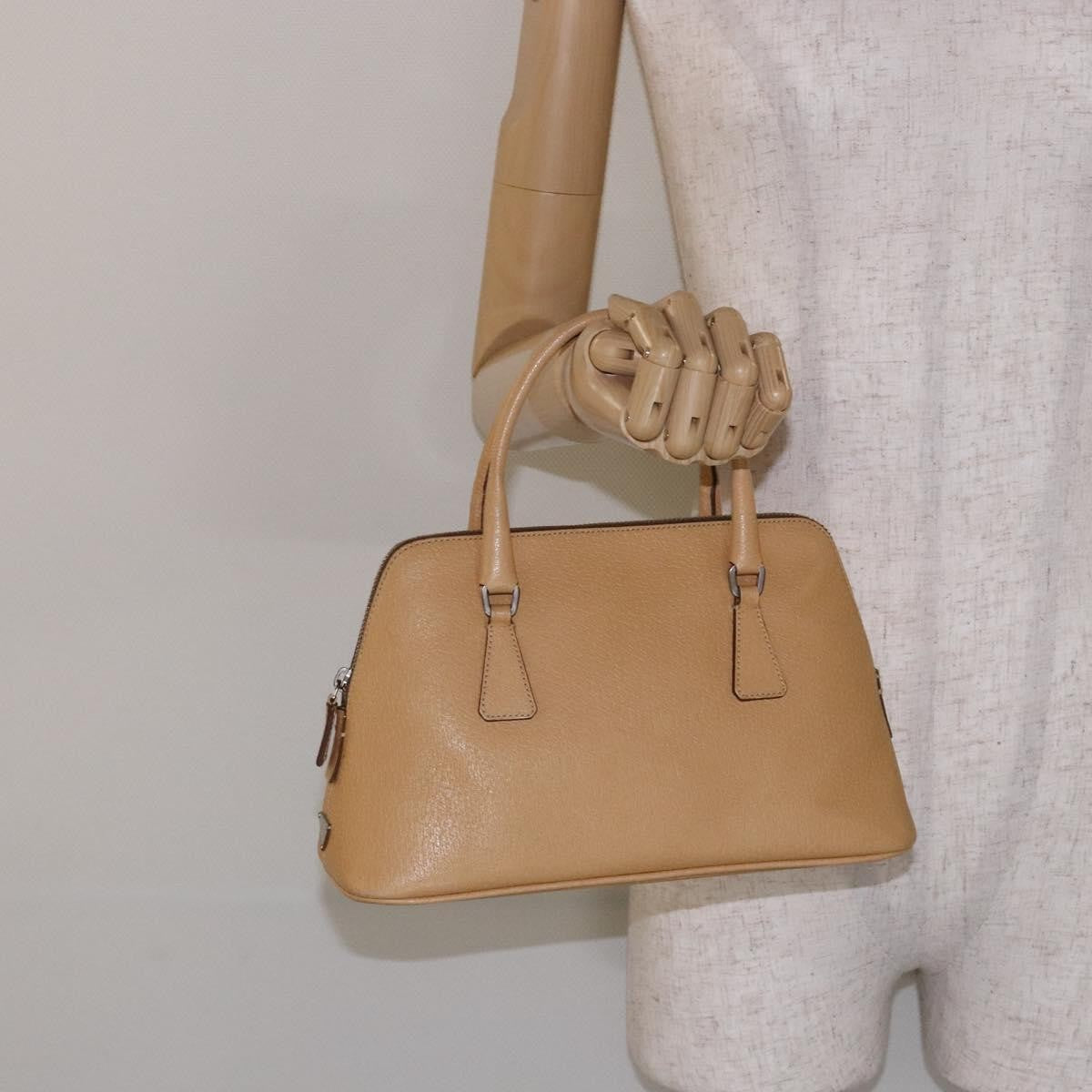 Prada Cuir Promenade Bag Saffiano Leather Beige Leather Handbag (Pre-Owned)