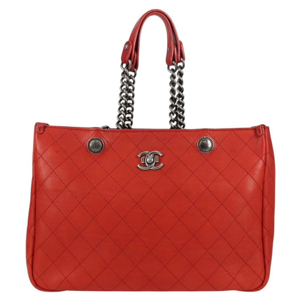 Chanel Shopping Tote Quilted Caviar Orange Leather Shoulder Bag Bag (Pre-Owned)