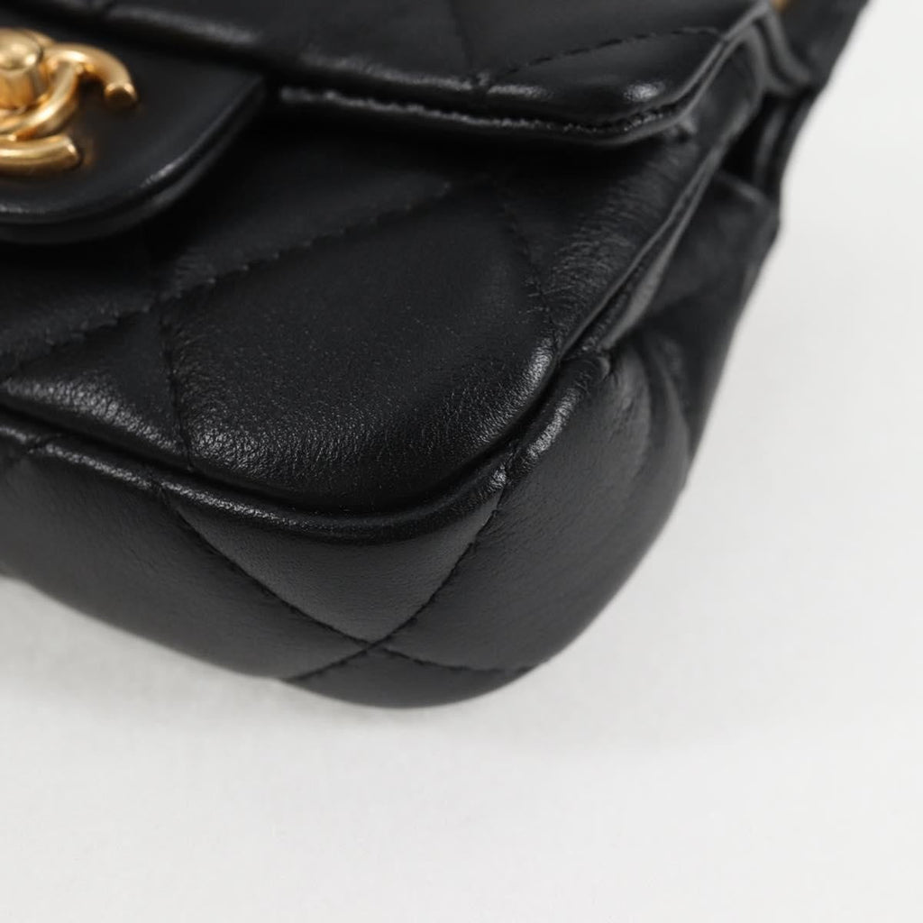 Chanel Lady Handle Flap Card Holder On Chain Quilted Calfskin Black Leather Bag (Pre-Owned)
