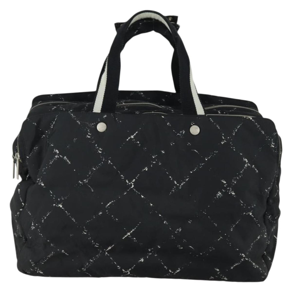 Chanel Travel Line Boston Bag Printed Nylon Black Nylon Travel Bag Bag (Pre-Owned)