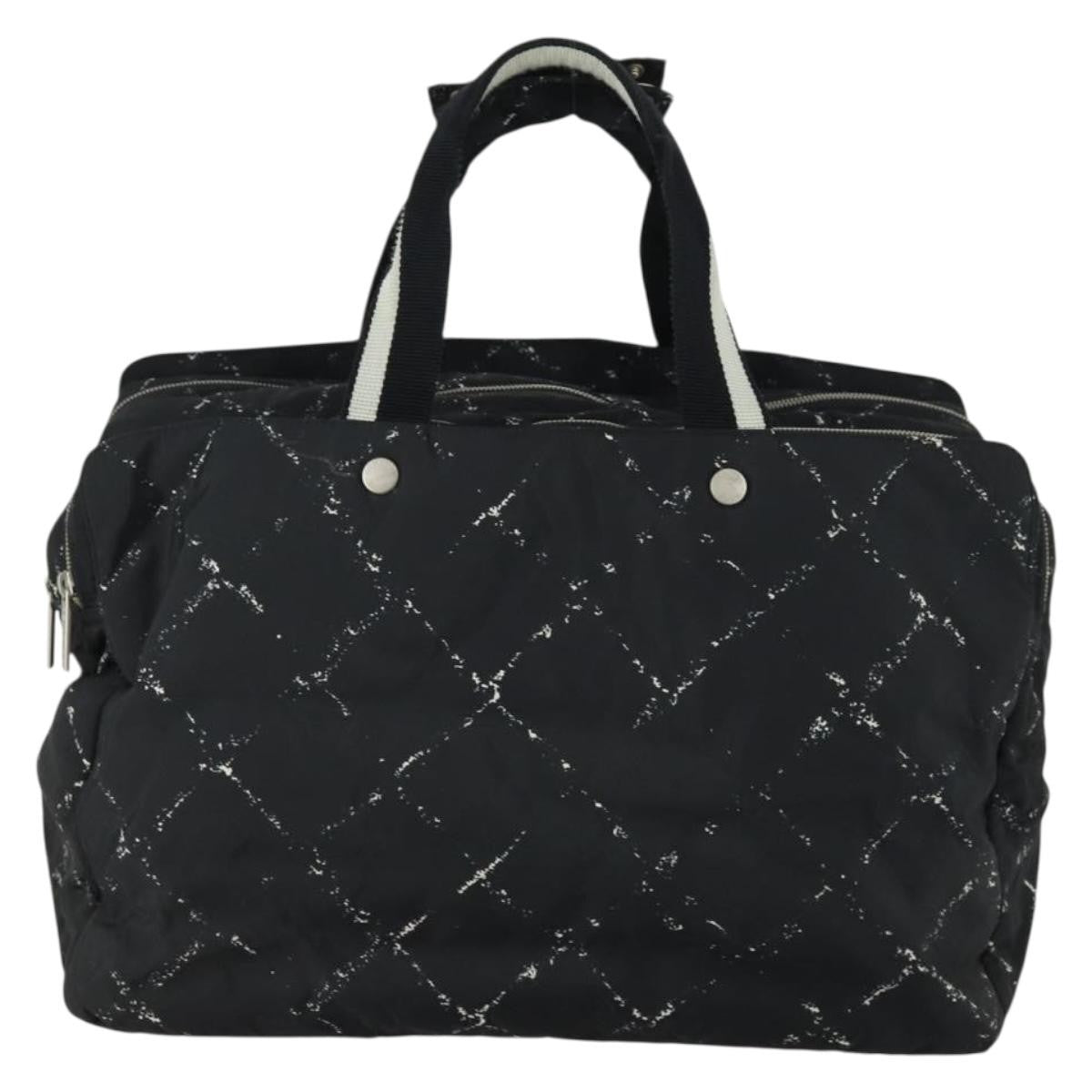 Chanel Travel Line Boston Bag Printed Nylon Black Nylon Travel Bag Bag (Pre-Owned)