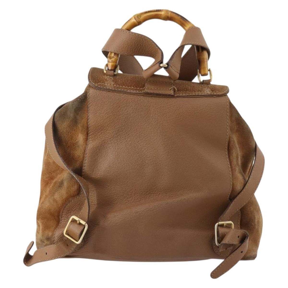 Gucci Vintage Bamboo Backpack Suede And Leather Brown Suede Backpack Bag (Pre-Owned)